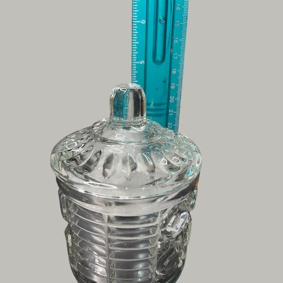 Vintage MCM Pressed Lead Crystal Trinket Candy Jar 4.5” Starburst Pattern - Picture 9 of 9